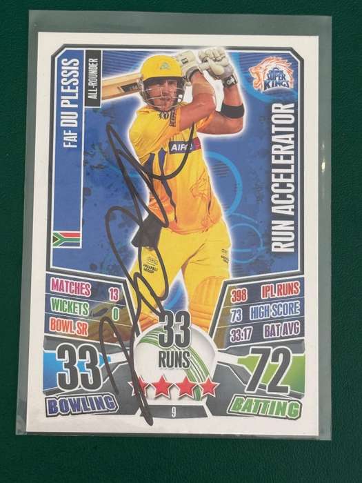 Cricket Card - *SIGNED* Faf du Plessis 2013 IPL Cricket Attax Cricket Card (Nr9)