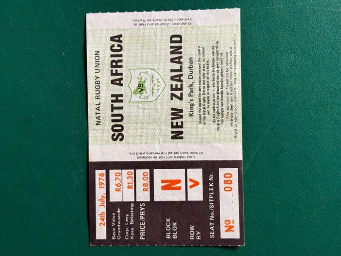 Rugby Ticket - South-Africa vs New Zealand All Blacks 24/07/1976
