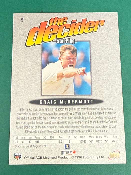 Cricket Card - Craig Mcdermott (Nr15) 1996 Futera Cricket Card