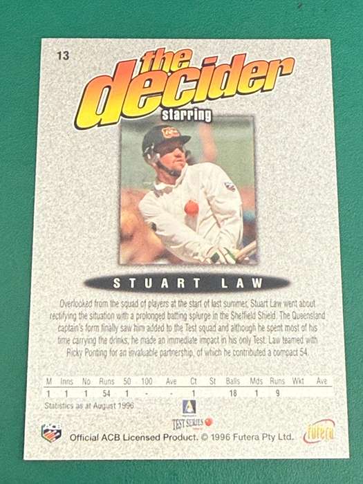 Cricket Card - Stuart Law (Nr13) 1996 Futera Cricket Card
