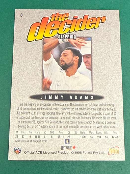 Cricket Card - Jimmy Adams (Nr8) 1996 Futera Cricket Card