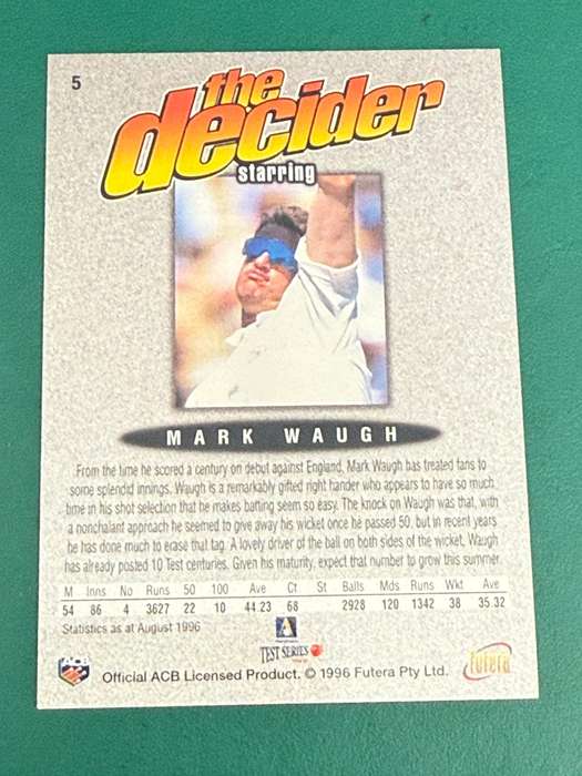 Cricket Card - Mark Waugh (Nr5) 1996 Futera Cricket Card