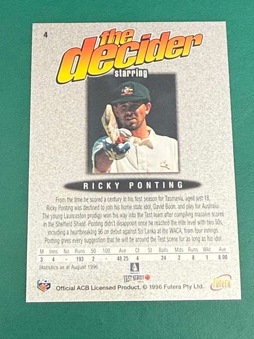 Cricket Card - Ricky Ponting (Nr4) 1996 Futera Cricket Card