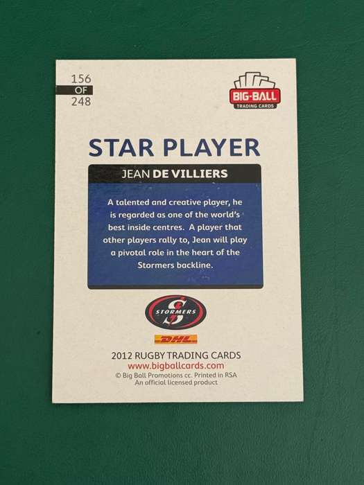 Rugby Card - *SIGNED* Jean de Villiers 2012 Big Ball Rugby Card