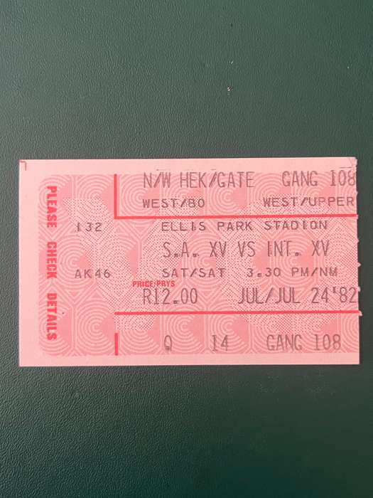 Rugby Ticket - South-Africa XV vs International XV 24/07/1982