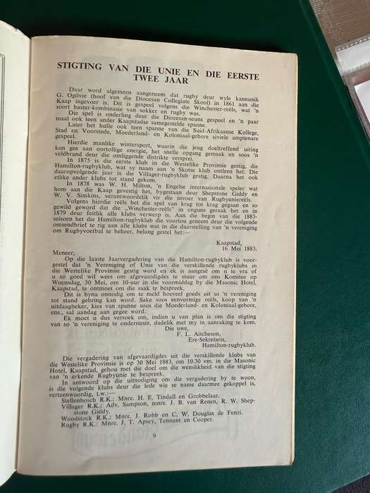 Rugby Programme - *WP 75 year Anniversary* Western-Province vs Natal 01/09/1958