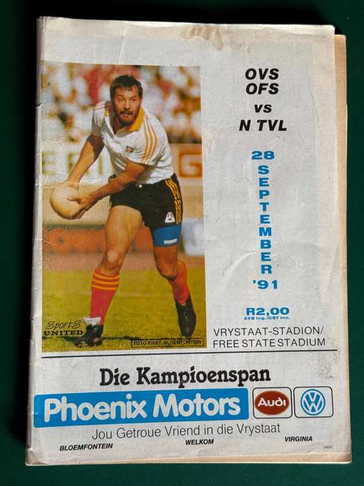 Rugby Programme - Free State vs Northern-Transvaal 28/09/1991