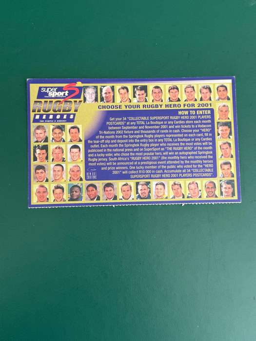 Rugby Card - Ettienne Fynn 2001 Total/Cardies Rugby Card