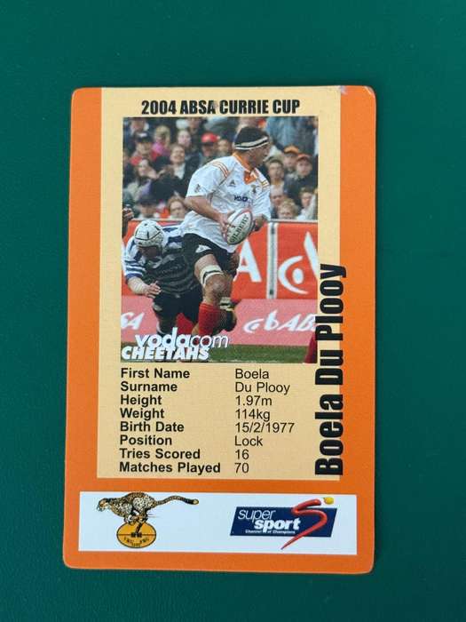 Rugby Card - Boela du Plooy 2004 Cheetahs SCI Rugby Card