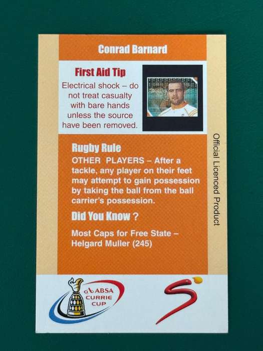 Rugby Card - Conrad Barnard 2004 Cheetahs SCI Rugby Card