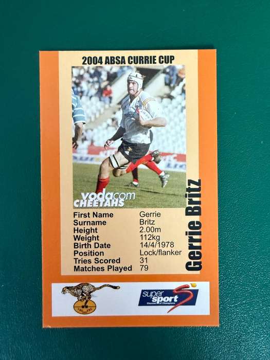 Rugby Card - Gerrie Britz 2004 Cheetahs SCI Rugby Card