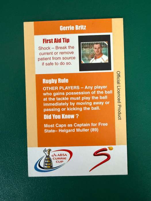 Rugby Card - Gerrie Britz 2004 Cheetahs SCI Rugby Card