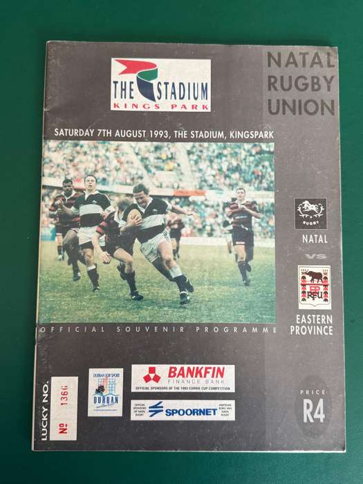 Rugby Programme - Natal vs Eastern-Province 07/08/1993
