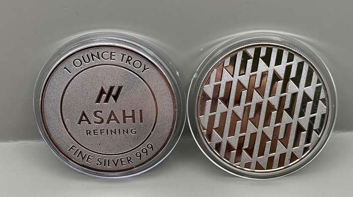 (   VERY POPULAR  )    1oz PURE SOLID SILVER   ROUND    ASAHI BAR IN A CAPSULE