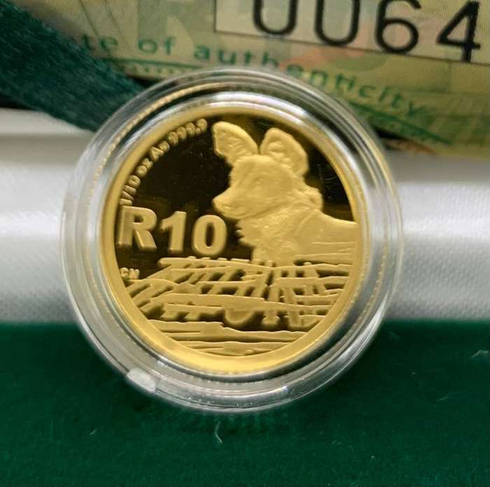 (  24ct GOLD RARE DATE  )   2012  NATURES FAMILIES SERIES  "   THE AFRICAN PAINTED WOLF  "  1/10oz