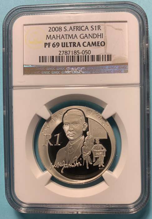 (  LOW START  )    TOP GRADE   2008    MAHATMA GANDHI SILVER   NGC PROOF PF69