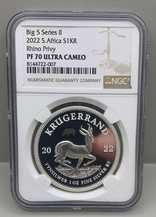 (   PERFECT PROOF PF70   NGC.  )    2022    KRUGERRAND  COMBINATION  WITH BIG 5  RHINO PRIVY