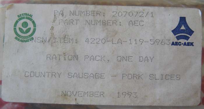 OLD SADF RATION PACK STILL SEALED AND DATED NOVEMBER 1993 IN UNUSED CONDITION