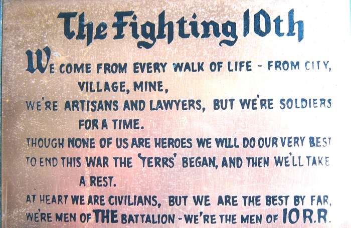 RHODESIAN BUSH WAR POEM OF THE 10TH BATTALION OF THE RHODESIA REGIMENT PRINTED ON COPPER 29 X 15 CM