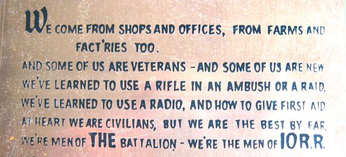 RHODESIAN BUSH WAR POEM OF THE 10TH BATTALION OF THE RHODESIA REGIMENT PRINTED ON COPPER 29 X 15 CM