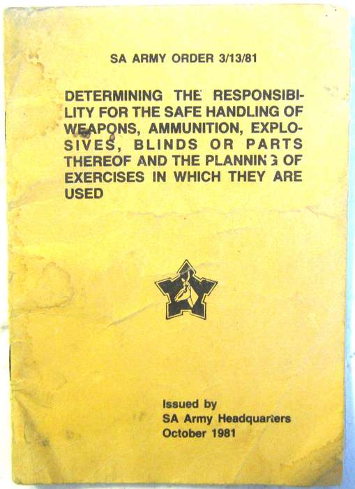 OLD S.A. ARMY ORDER 3/13/81 ISSUED BY ARMY HEADQUARTERS OCTOBER 1981  IN GOOD USED CONDITION