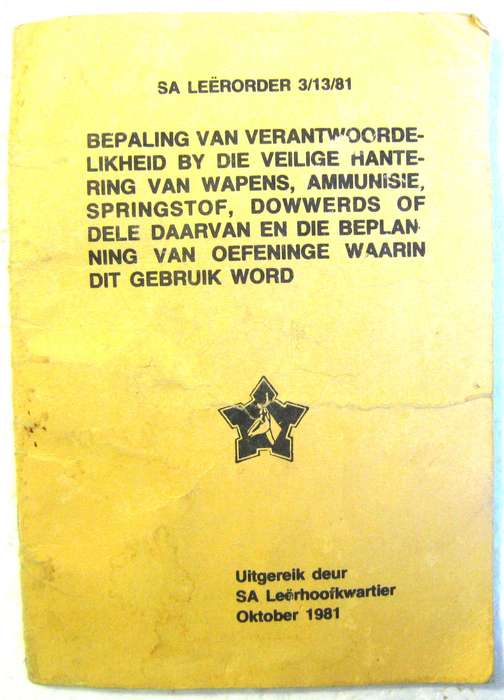 OLD S.A. ARMY ORDER 3/13/81 ISSUED BY ARMY HEADQUARTERS OCTOBER 1981  IN GOOD USED CONDITION
