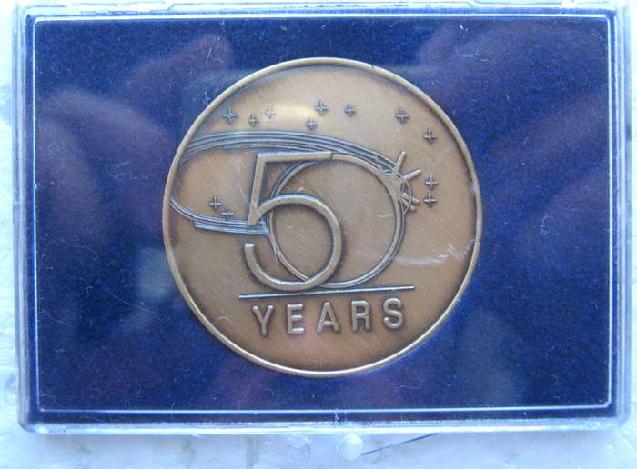 NASA 50TH ANNIVERSARY CHALLENGE COIN ENCAPSULED IN VERY GOOD CONDITION