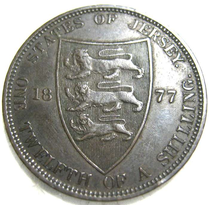 1877 STATES OF JERSEY 1/12 OF A SHILLING IN VERY GOOD CONDITION