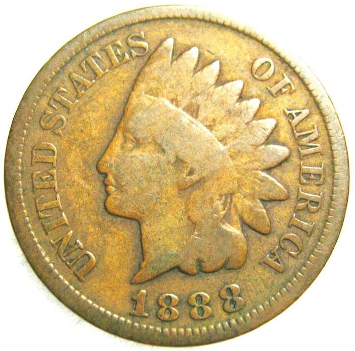 1888 U.S. INDIAN HEAD ONE CENT IN GOOD CIRCULATED CONDITION