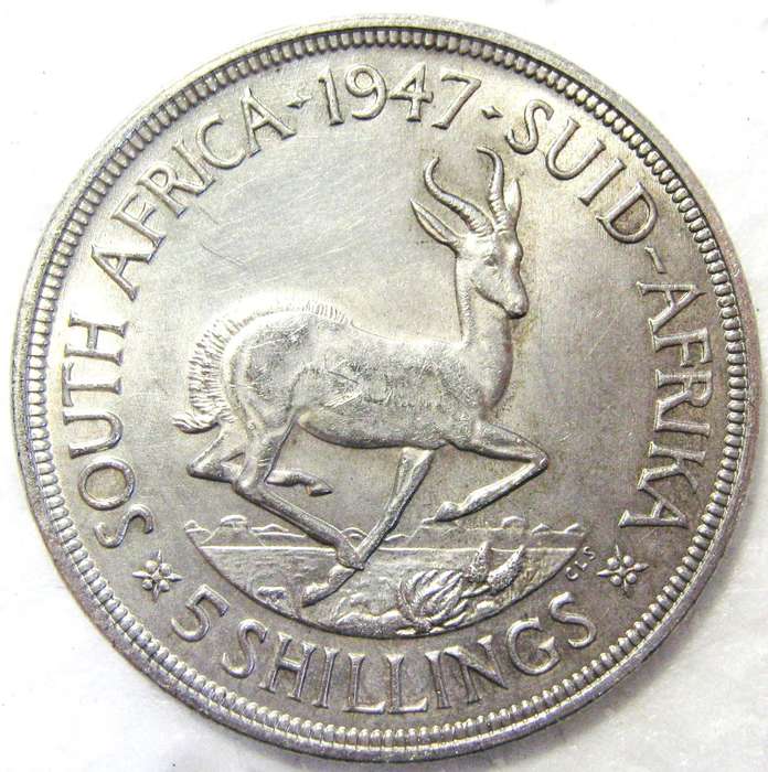 1947 FIVE SHILLINGS (CROWN) 80% SILVER 28.28 GRAMS IN GOOD CIRCULATED CONDITION