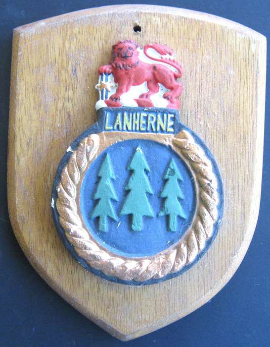 OLD S.A. NAVY SAS LANHERNE  PLASTER BADGE ON WOODEN BACKING IN VERY GOOD CONDITION