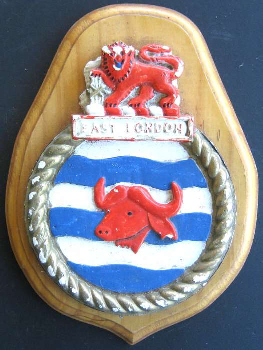 OLD S.A. NAVY SAS EAST LONDON PLASTER BADGE ON WOODEN BACKING IN VERY GOOD CONDITION