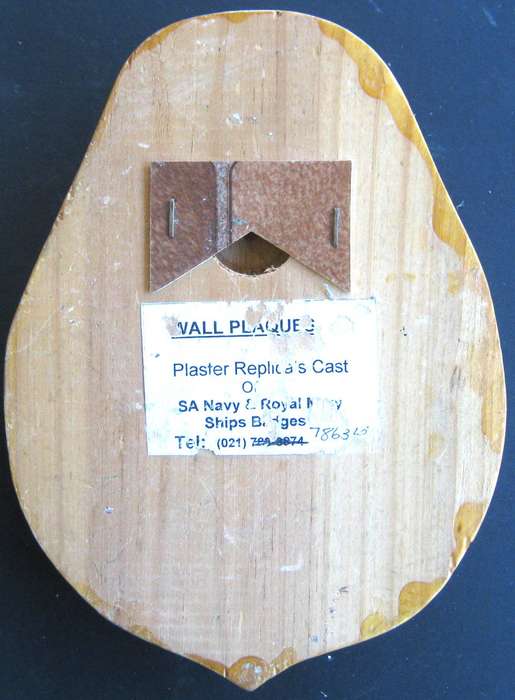 OLD S.A. NAVY SAS EAST LONDON PLASTER BADGE ON WOODEN BACKING IN VERY GOOD CONDITION