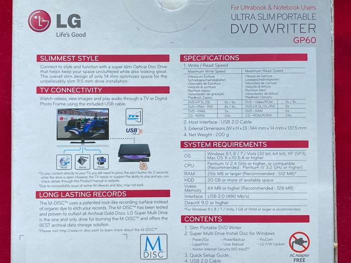 LG DVD Writer GP60 Slim