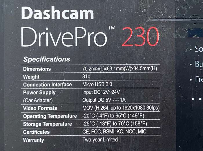 TRANSCEND DRIVEPRO 230 DASH CAMERA with 32GB in working condition