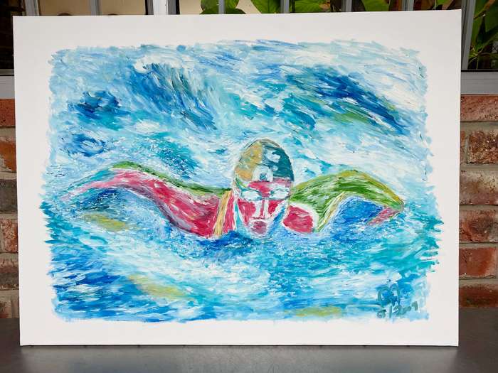Original Oil on Canvas Painting,Butterfly-Swimmer,unique,German Artist,60x80x1.8cm, Year 2001,Lot 2,