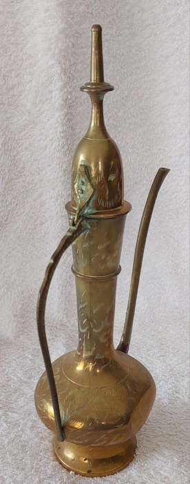 Vintage Indian Handcrafted Brass Surahi Aftaba (Decorative Teapot / Coffee Pot) Circa 1970