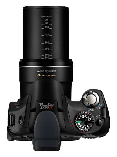 PowerShot SX30 IS lens fully extended, 840mm