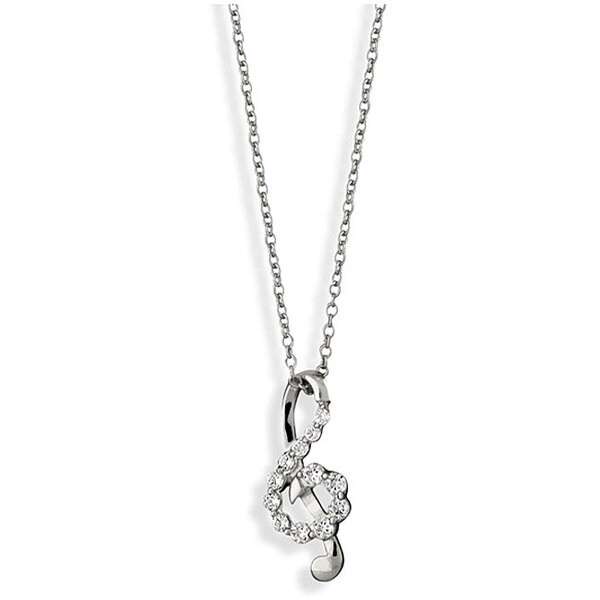 Nexte Silvertone Cubic Zirconia Treble Cleft Necklace
