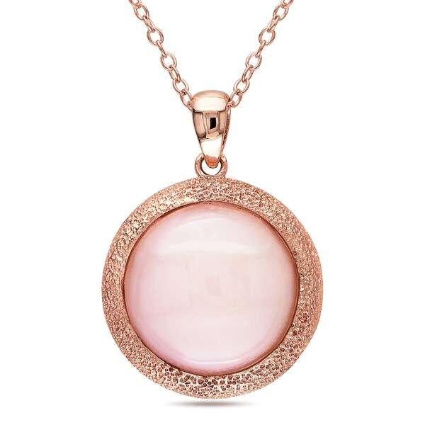 Miadora Rose Plated Silver Pink Opal Circle Necklace