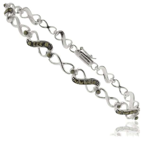 Dolce Giavonna Silver Overlay Marcasite Infinity Link Bracelet