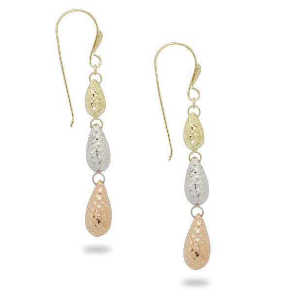 Gioelli 14k Tri-color Gold Diamond-cut Teardrop Dangle Earrings