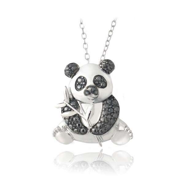 DB Designs Sterling Silver Black Diamond-accent Panda Bear Necklace