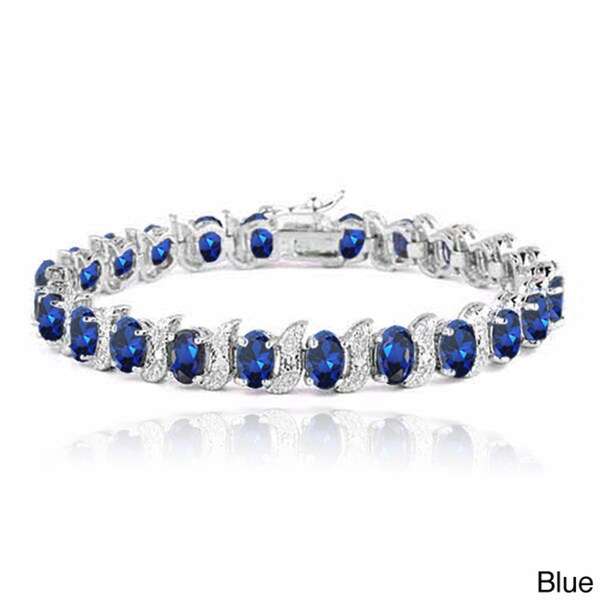 Glitzy Rocks Sterling Silver Created Gemstones and Diamond Accent Bracelet