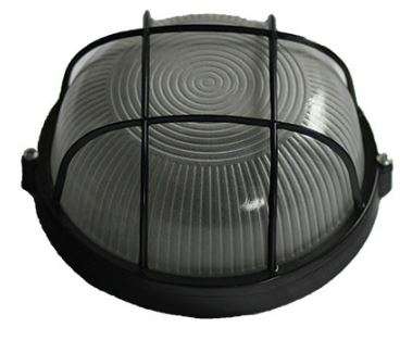 230VAC 12W Black LED Cage Bulkhead 6000K 240mm Dia. IP54