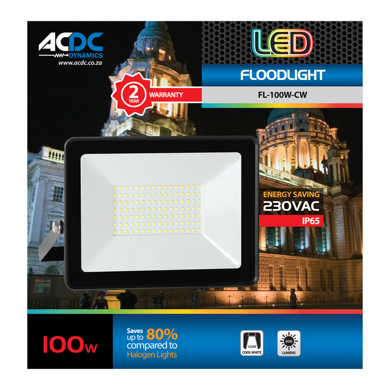 220-240 100W Cool White LED Alum. Flood Light IP65