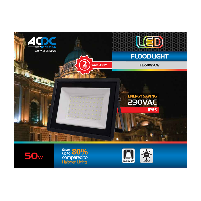 220-240VAC 50W LED Cool White Mini Flood IP65 317x235x