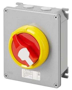 3P 16A Metal Box  Red/Yell Kn. Surface Isolator