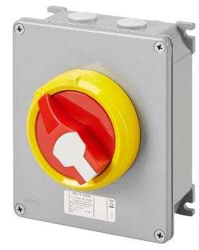 3P 32A Metal Box  Red/Yell Kn. Surface Isolator