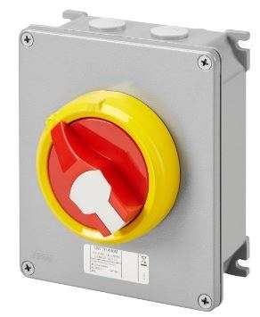 4P 32A Metal Box  Red/Yell Kn. Surface Isolator